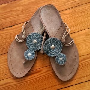 Nine West NWhipple beaded metallic leather sandals